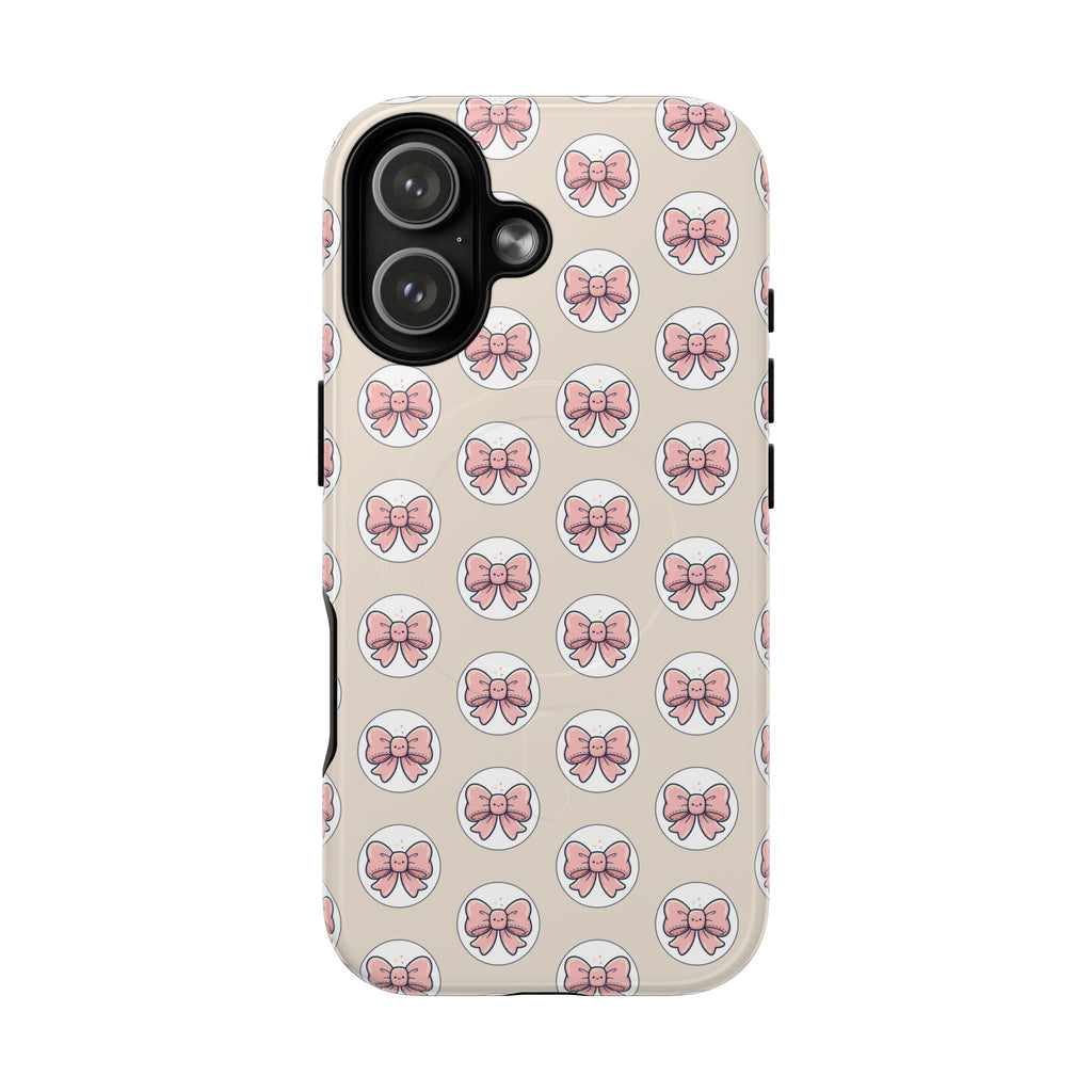 Pink Bow Pattern Tough Magnetic Phone Case — Cute Girly Magnetic Protective Case