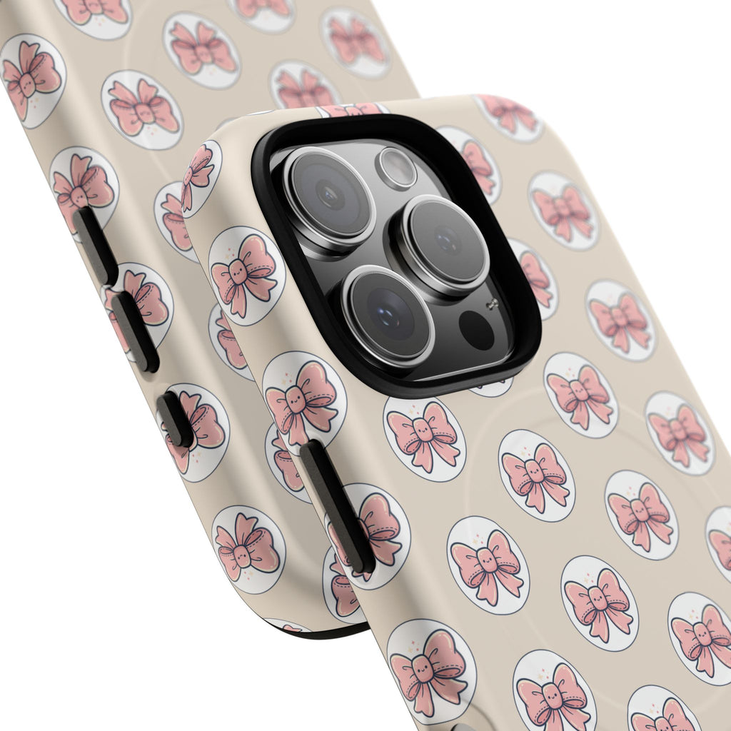 Pink Bow Pattern Tough Magnetic Phone Case — Cute Girly Magnetic Protective Case