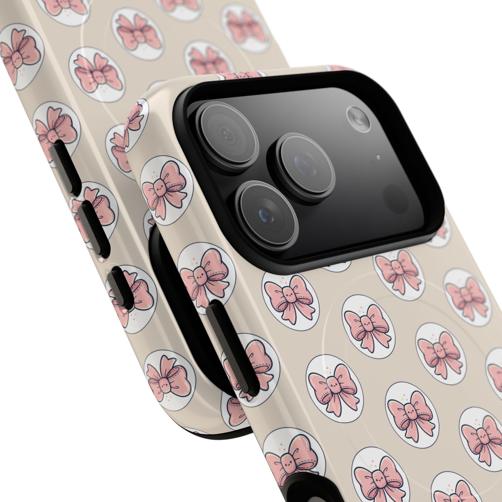 Pink Bow Pattern Tough Magnetic Phone Case — Cute Girly Magnetic Protective Case