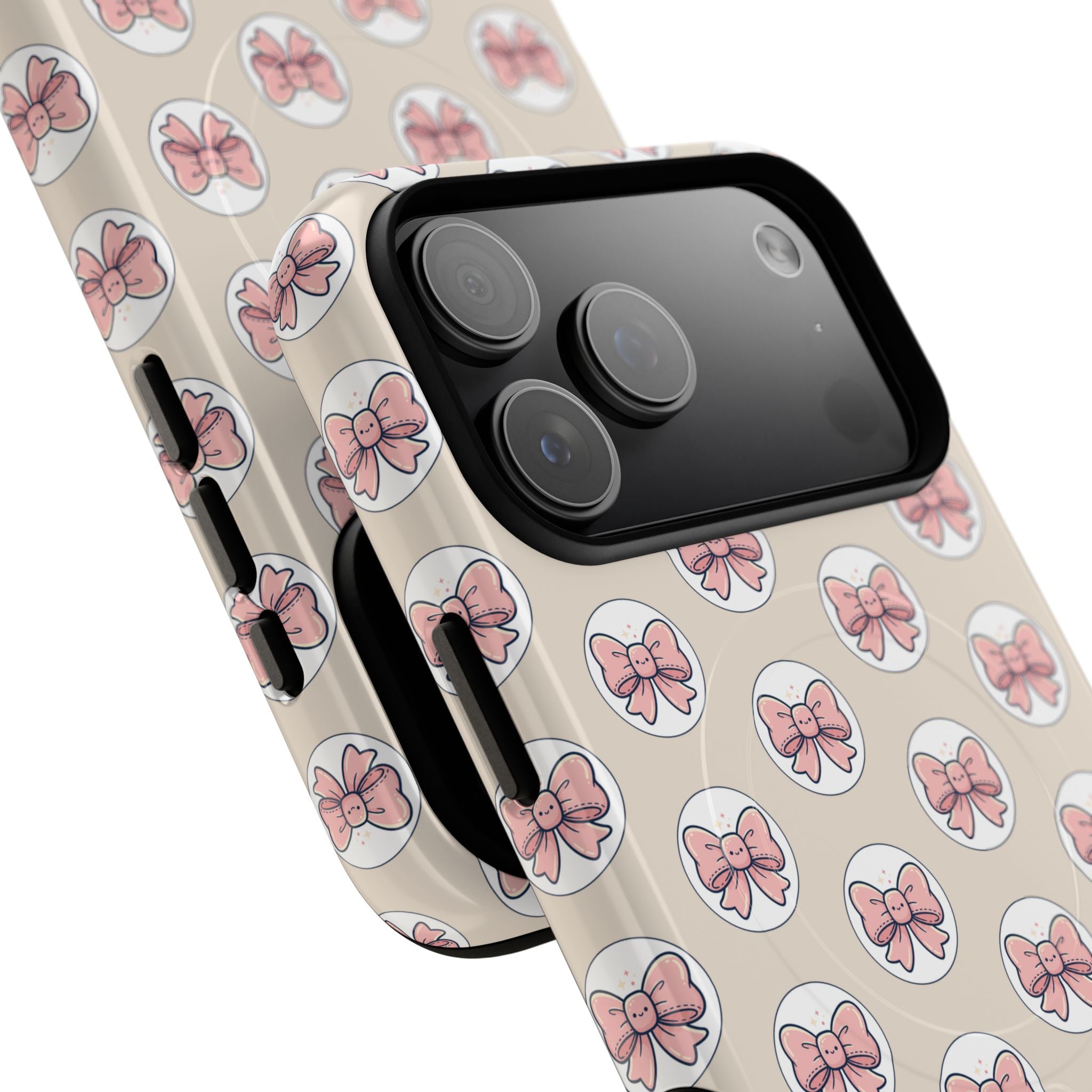 Pink Bow Pattern Tough Magnetic Phone Case — Cute Girly Magnetic Protective Case