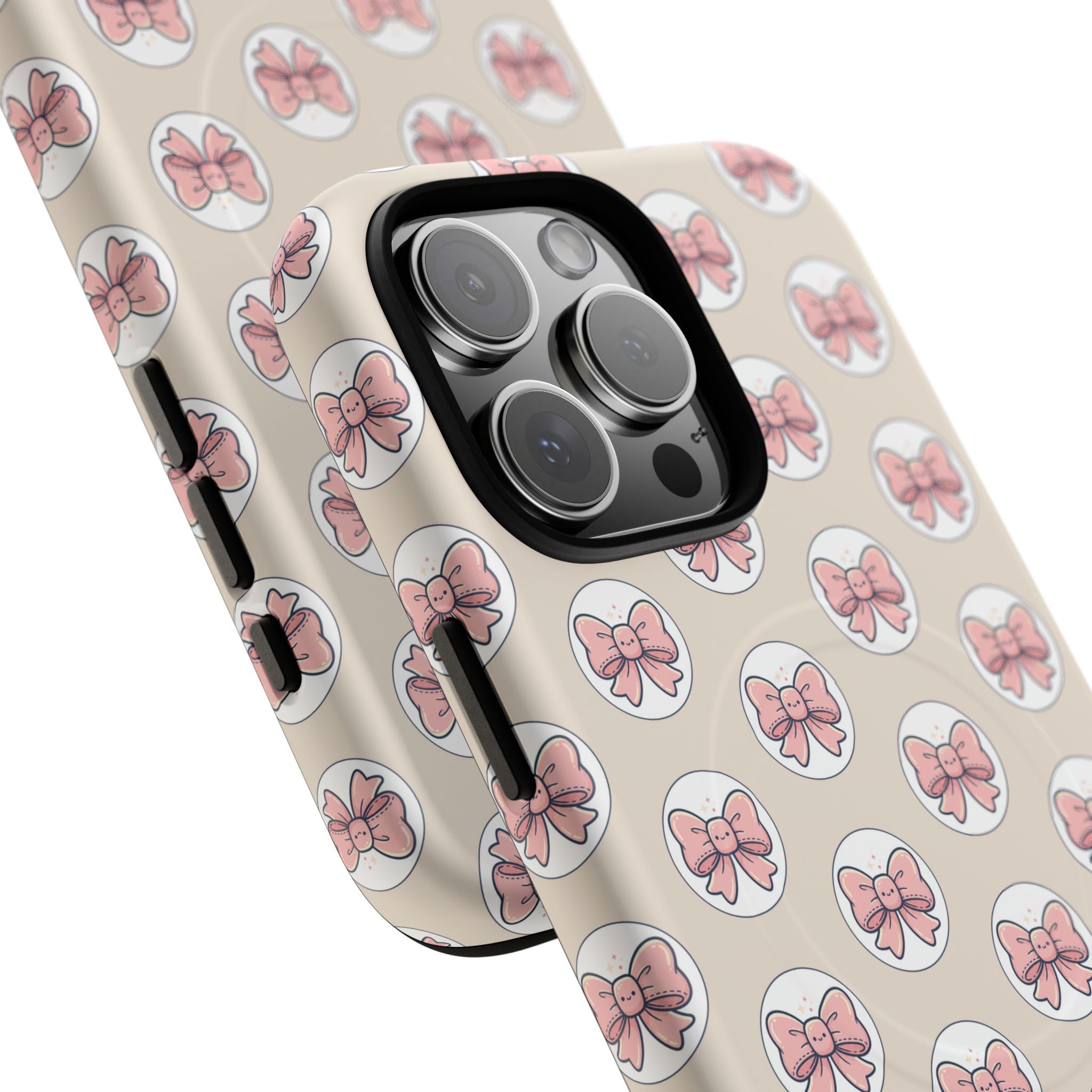 Pink Bow Pattern Tough Magnetic Phone Case — Cute Girly Magnetic Protective Case