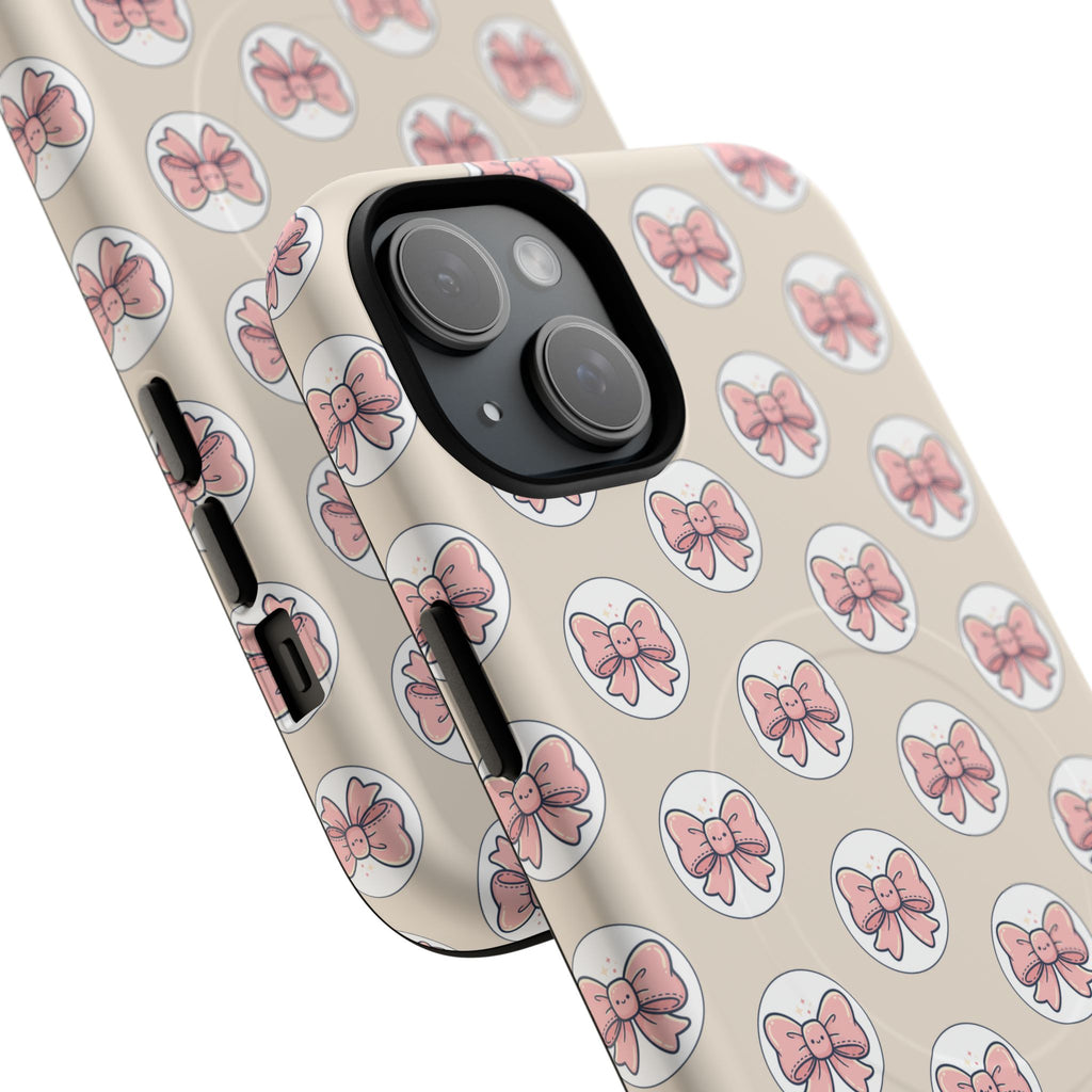 Pink Bow Pattern Tough Magnetic Phone Case — Cute Girly Magnetic Protective Case