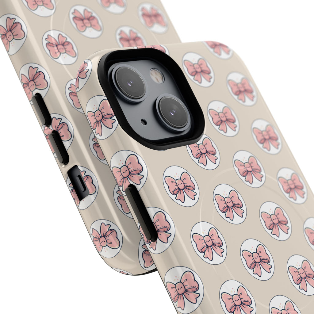 Pink Bow Pattern Tough Magnetic Phone Case — Cute Girly Magnetic Protective Case