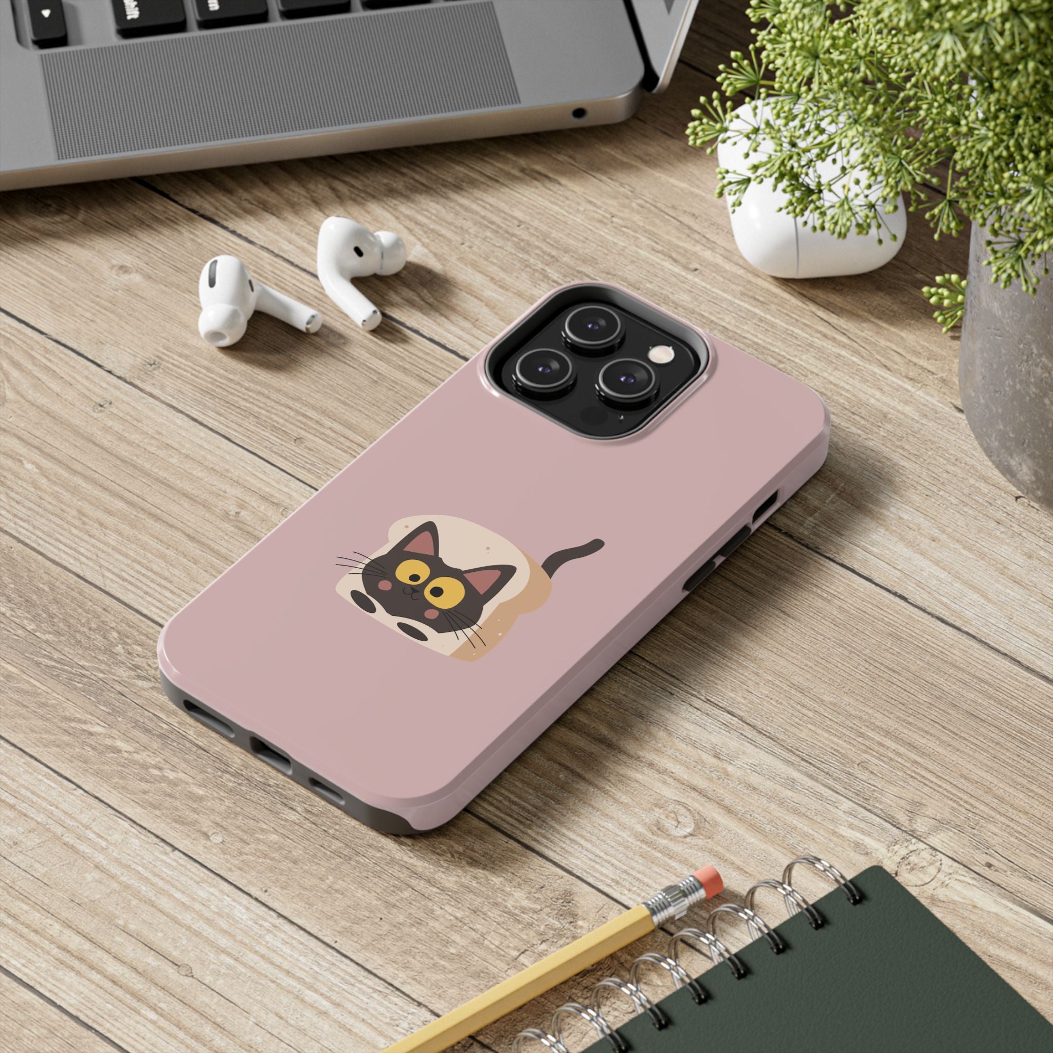 Tough Phone Case — Cute Black Cat in Bread Illustration (Protective iPhone Case)