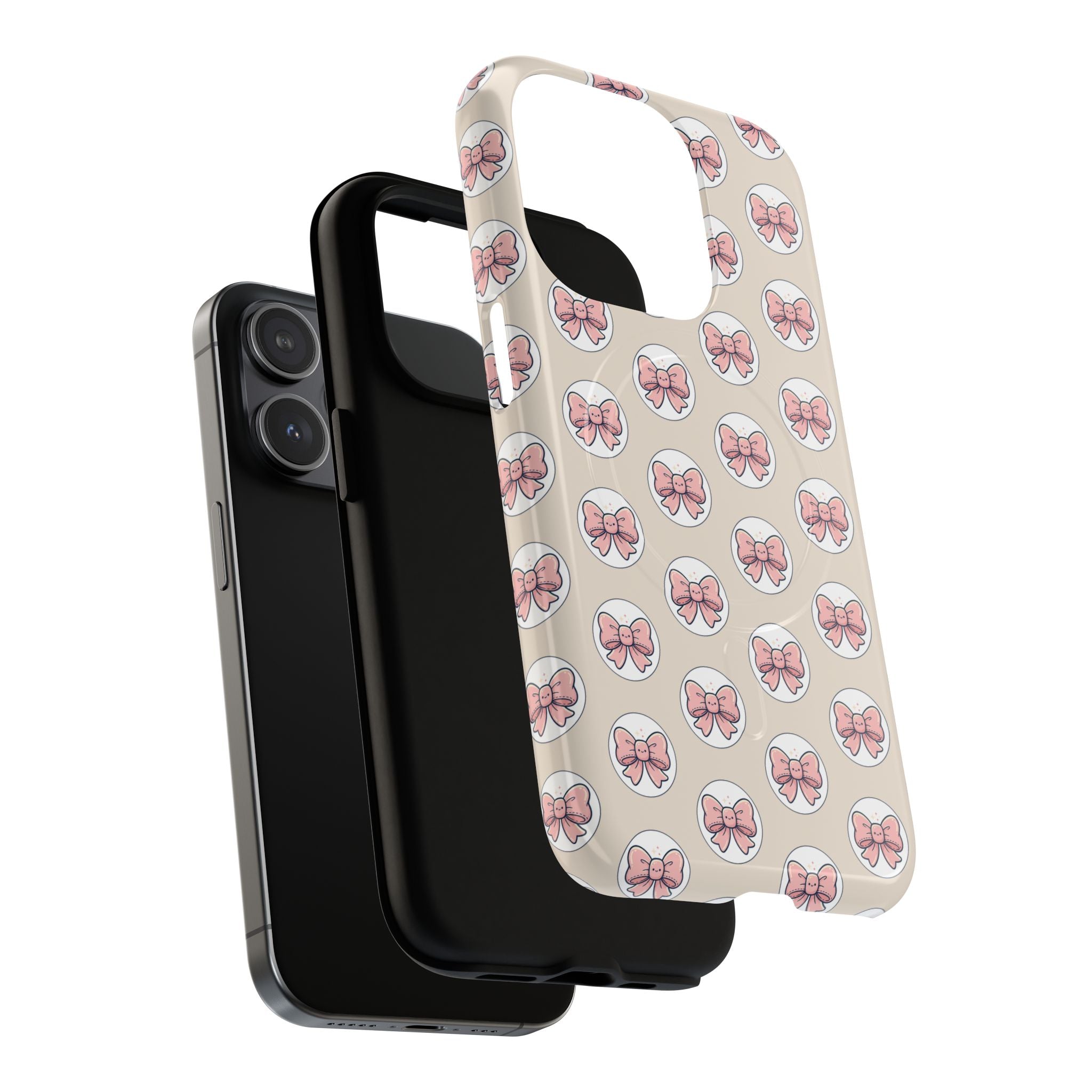 Pink Bow Pattern Tough Magnetic Phone Case — Cute Girly Magnetic Protective Case