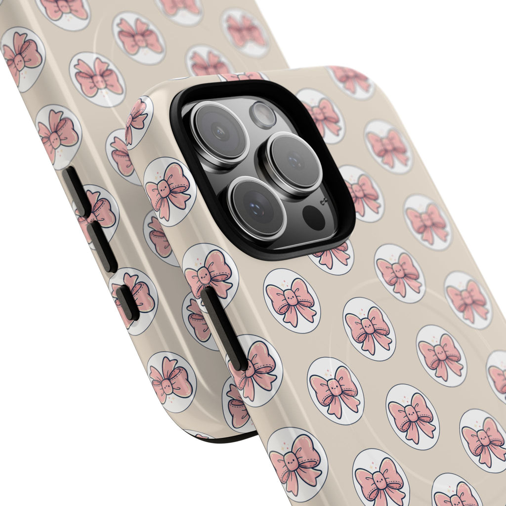 Pink Bow Pattern Tough Magnetic Phone Case — Cute Girly Magnetic Protective Case
