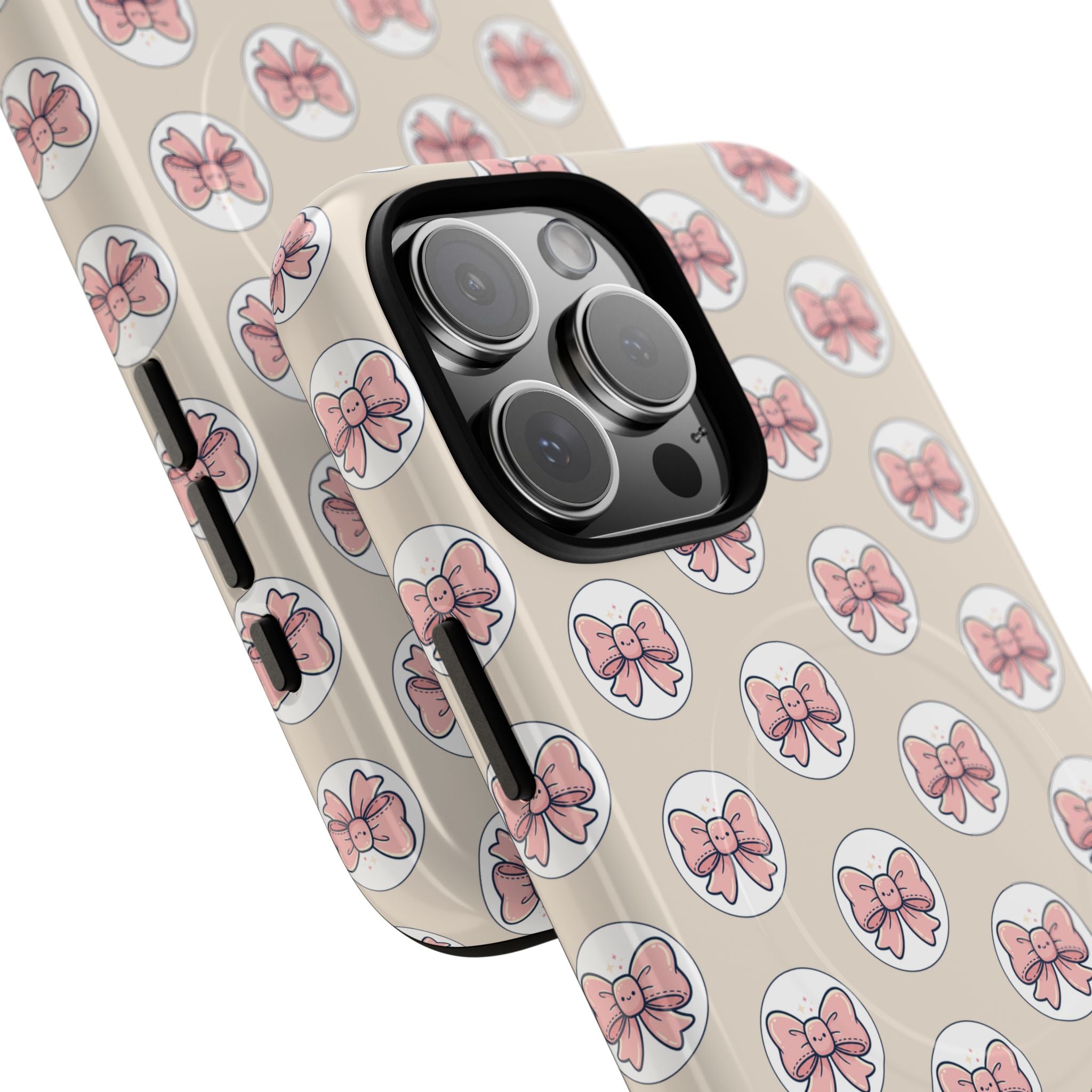 Pink Bow Pattern Tough Magnetic Phone Case — Cute Girly Magnetic Protective Case