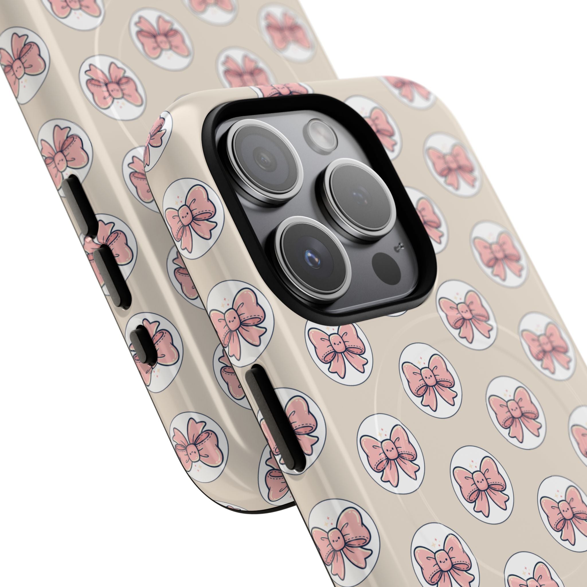 Pink Bow Pattern Tough Magnetic Phone Case — Cute Girly Magnetic Protective Case