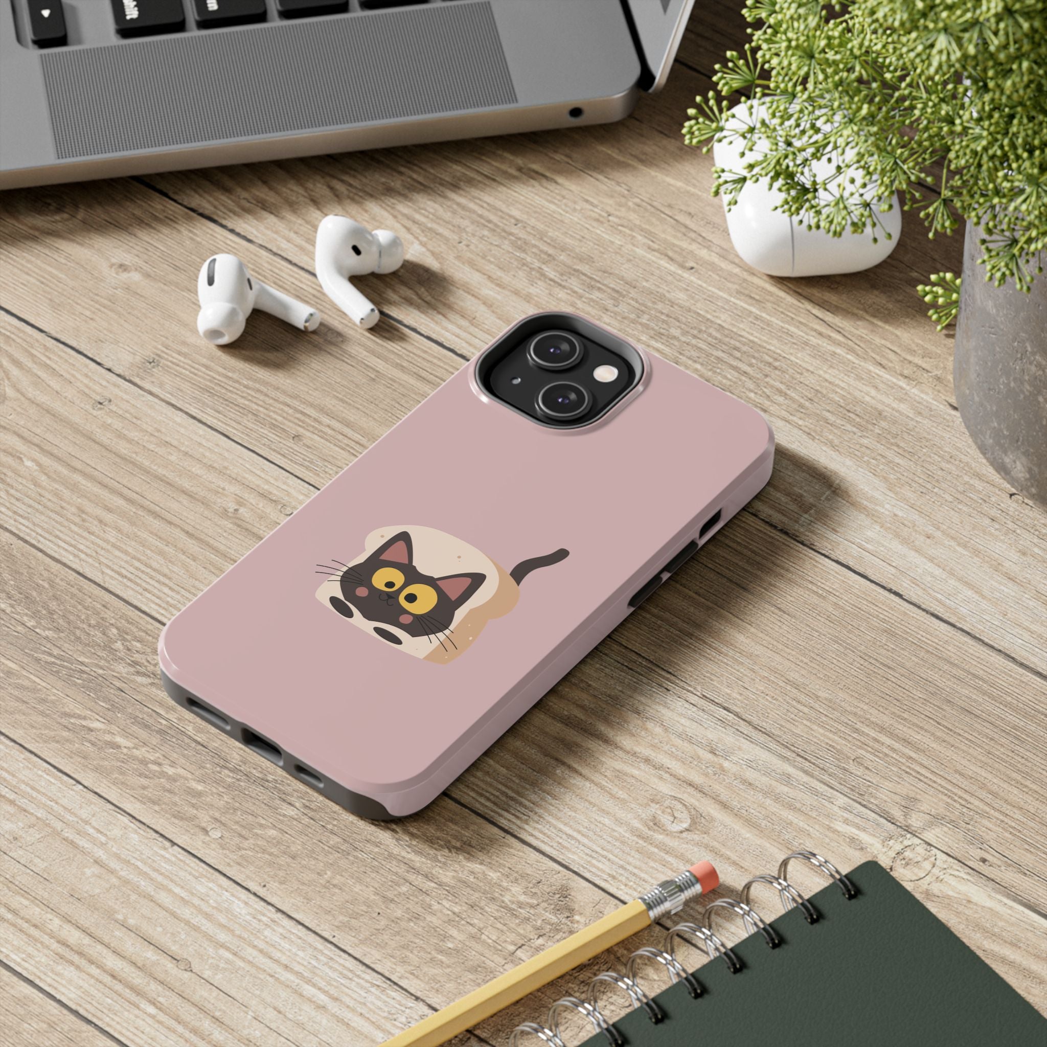 Tough Phone Case — Cute Black Cat in Bread Illustration (Protective iPhone Case)