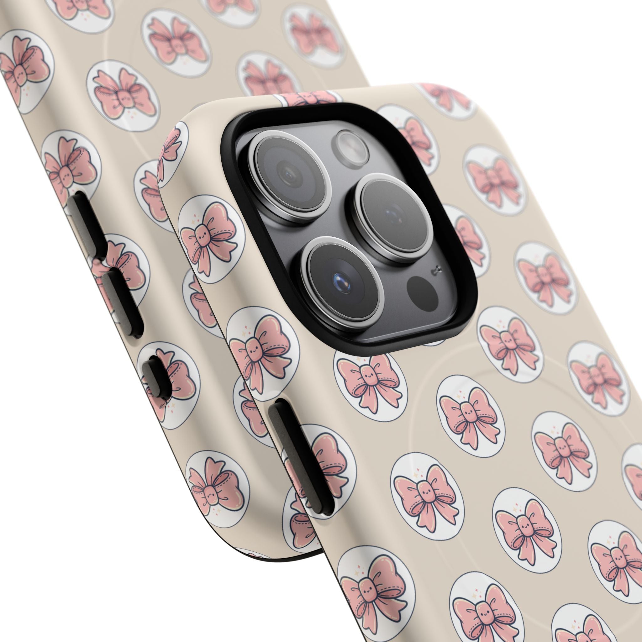Pink Bow Pattern Tough Magnetic Phone Case — Cute Girly Magnetic Protective Case