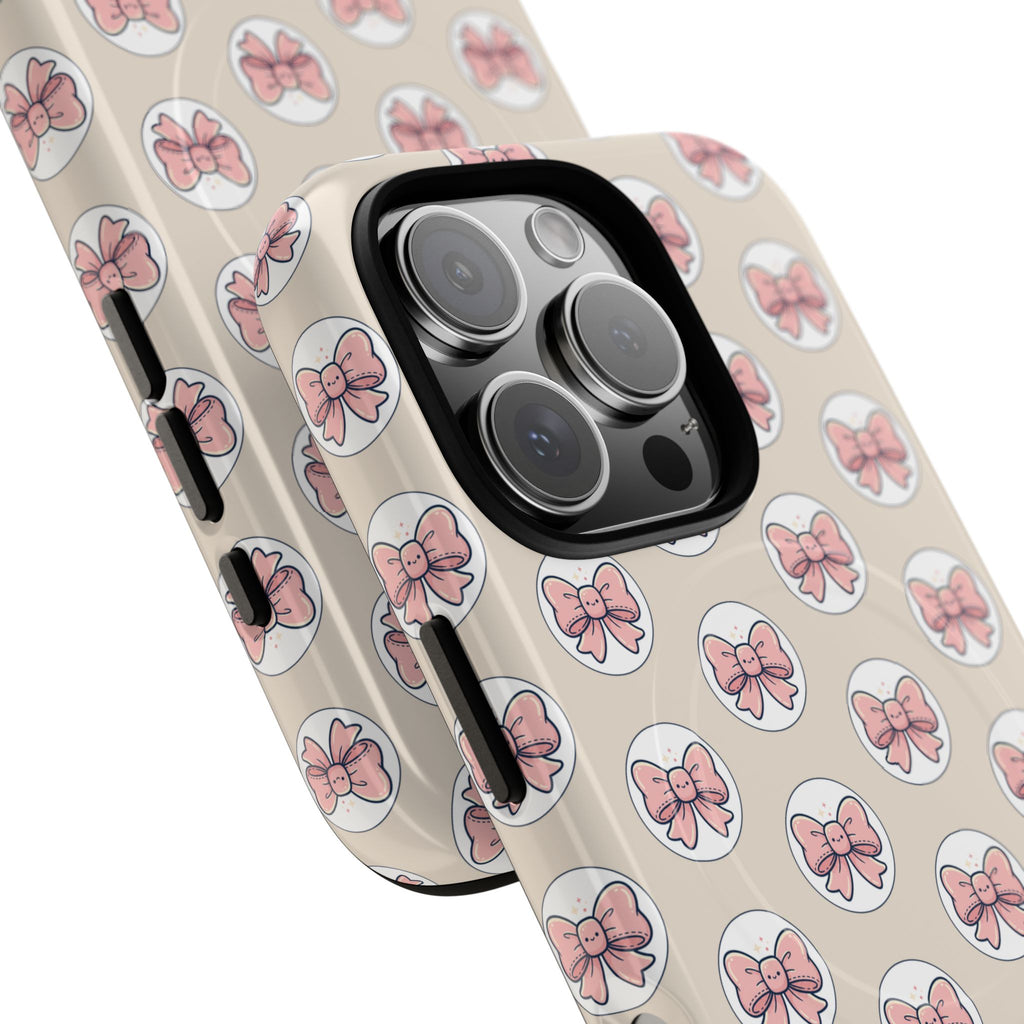 Pink Bow Pattern Tough Magnetic Phone Case — Cute Girly Magnetic Protective Case