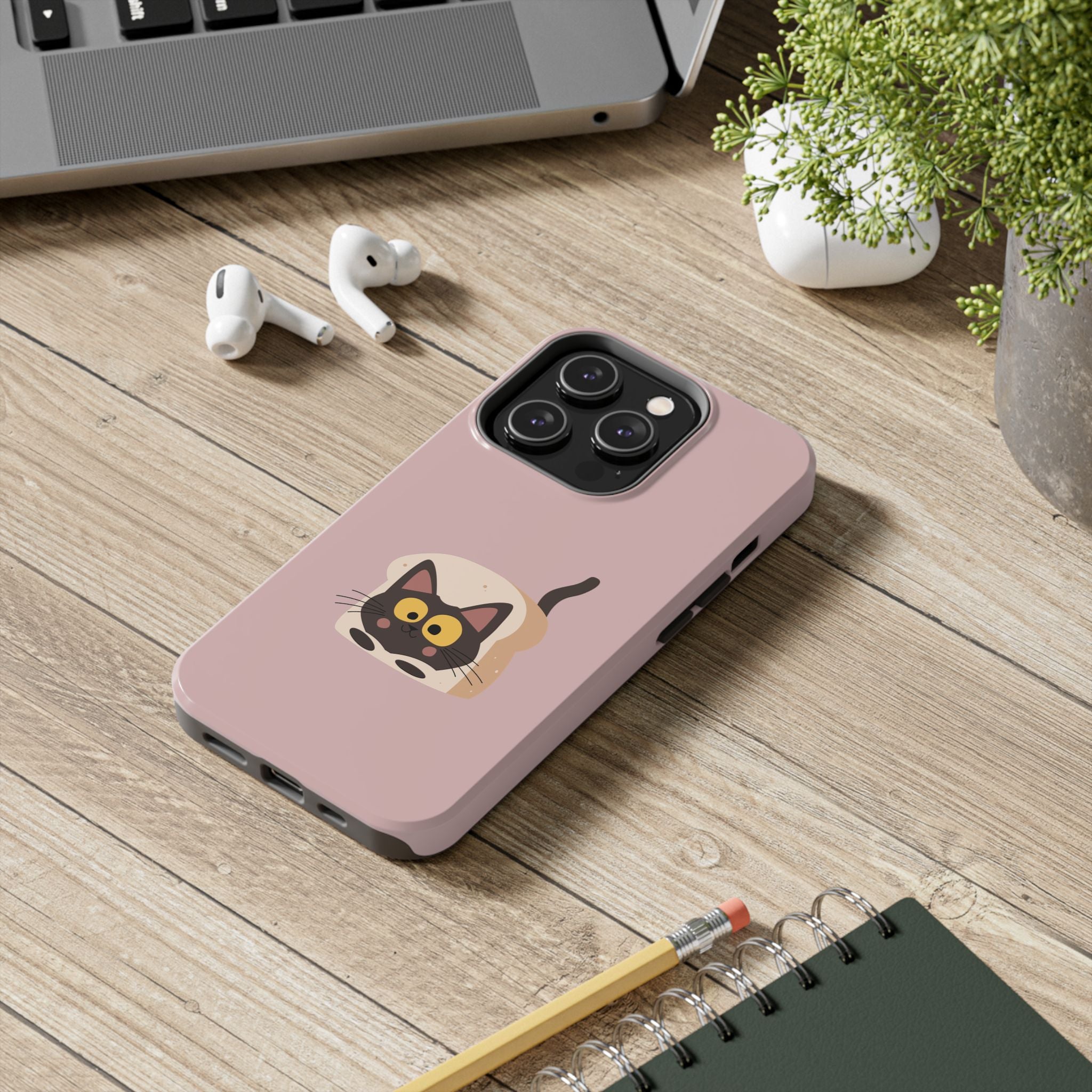 Tough Phone Case — Cute Black Cat in Bread Illustration (Protective iPhone Case)