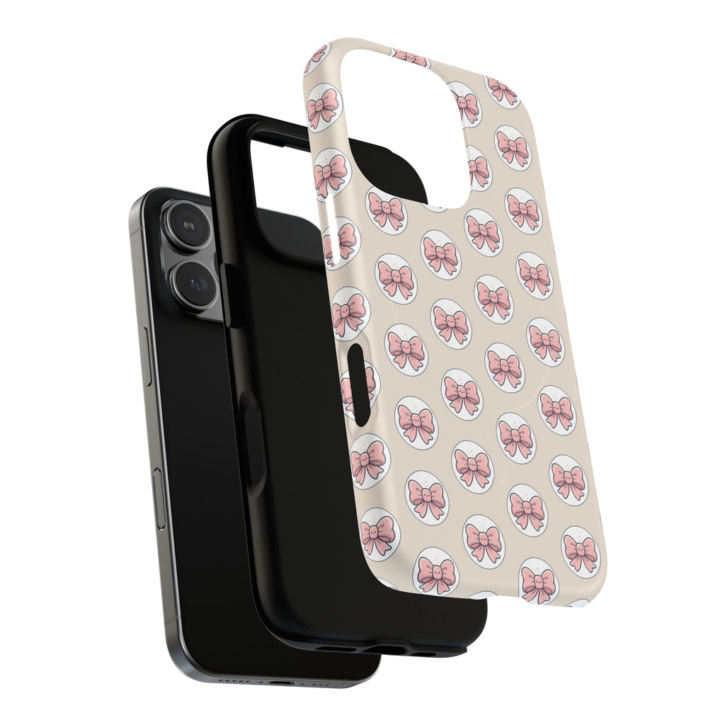 Pink Bow Pattern Tough Magnetic Phone Case — Cute Girly Magnetic Protective Case