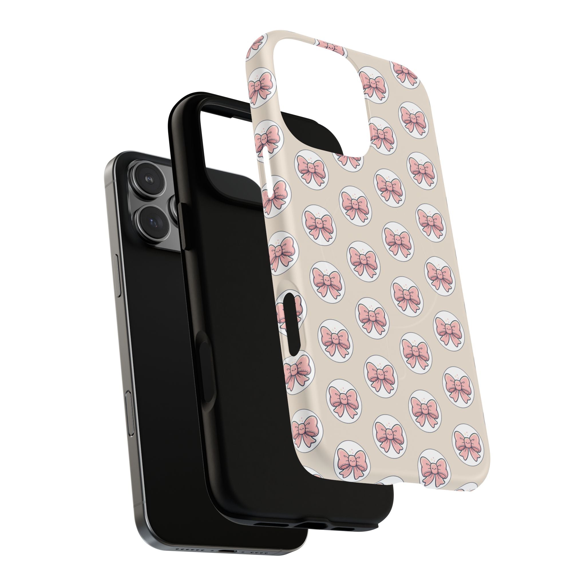 Pink Bow Pattern Tough Magnetic Phone Case — Cute Girly Magnetic Protective Case