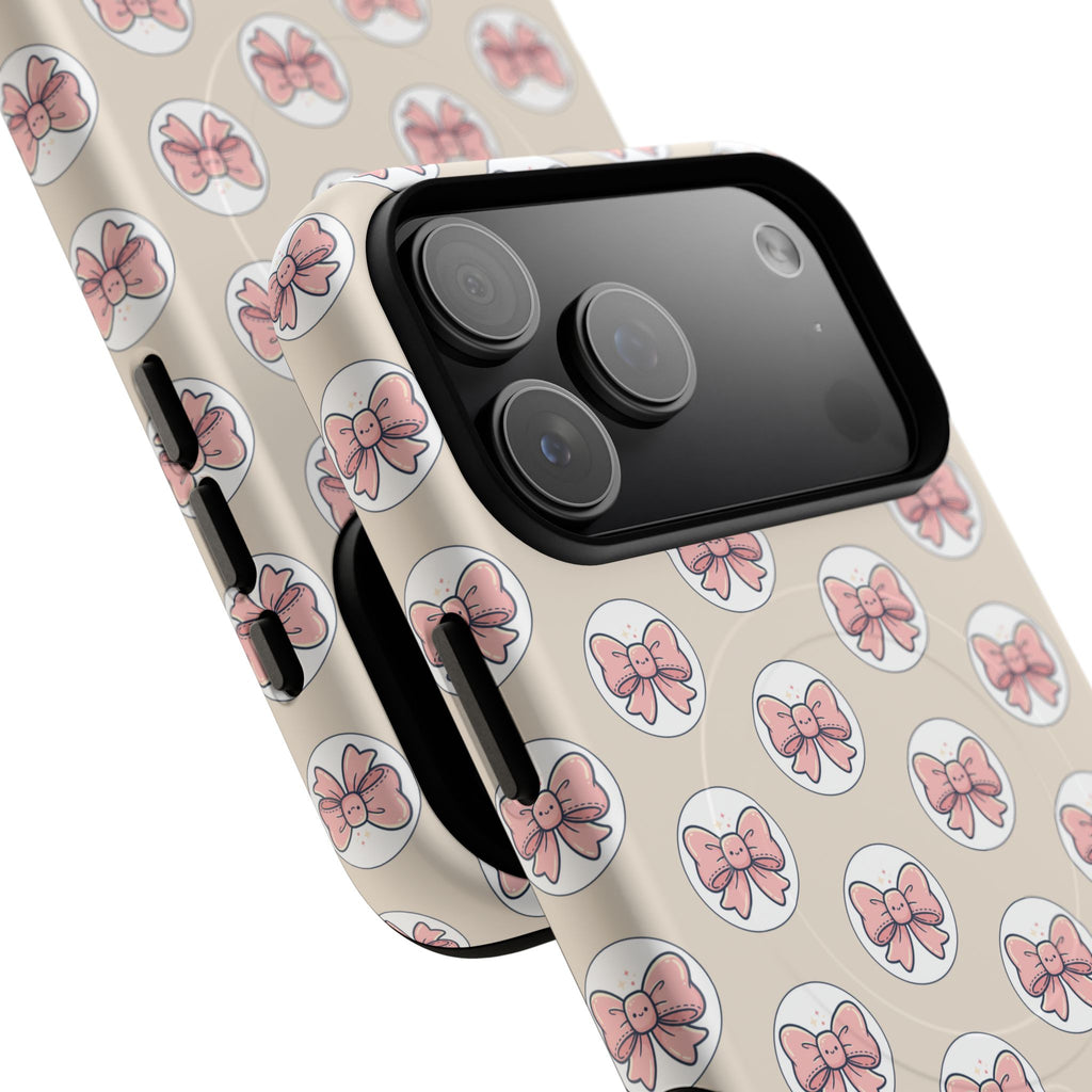 Pink Bow Pattern Tough Magnetic Phone Case — Cute Girly Magnetic Protective Case