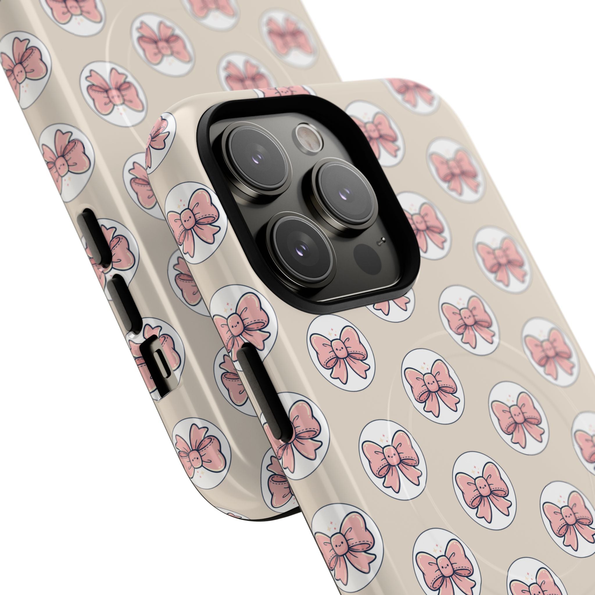 Pink Bow Pattern Tough Magnetic Phone Case — Cute Girly Magnetic Protective Case