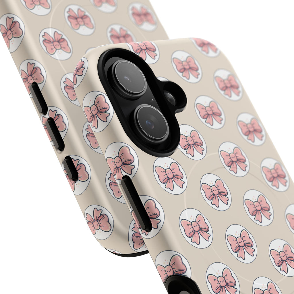 Pink Bow Pattern Tough Magnetic Phone Case — Cute Girly Magnetic Protective Case