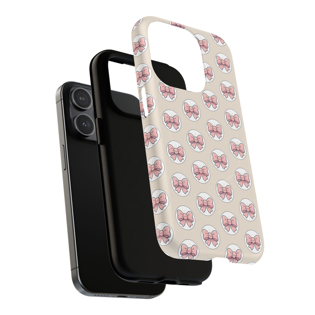 Pink Bow Pattern Tough Magnetic Phone Case — Cute Girly Magnetic Protective Case