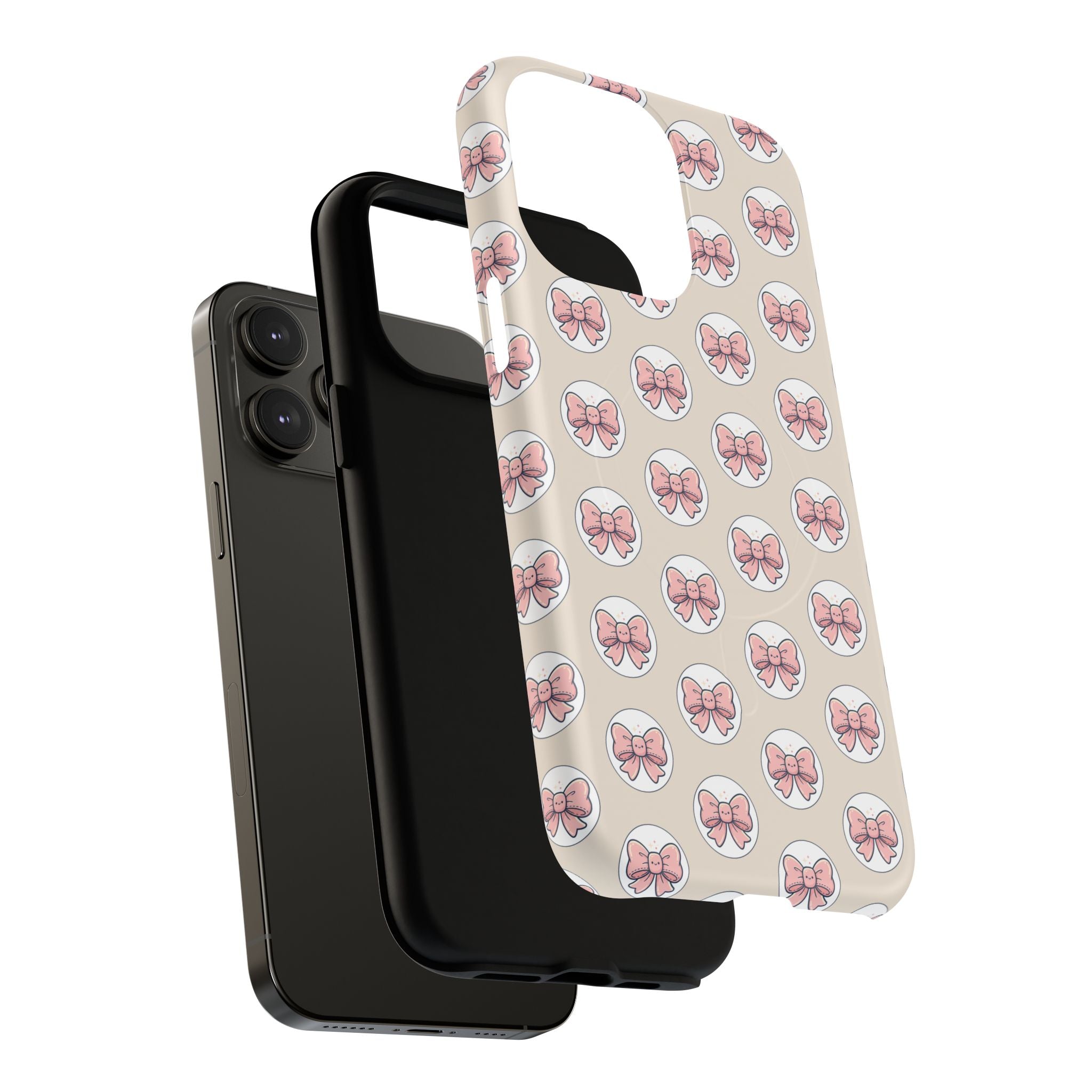 Pink Bow Pattern Tough Magnetic Phone Case — Cute Girly Magnetic Protective Case