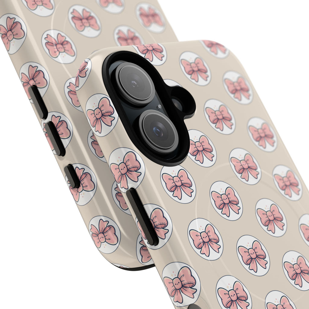 Pink Bow Pattern Tough Magnetic Phone Case — Cute Girly Magnetic Protective Case