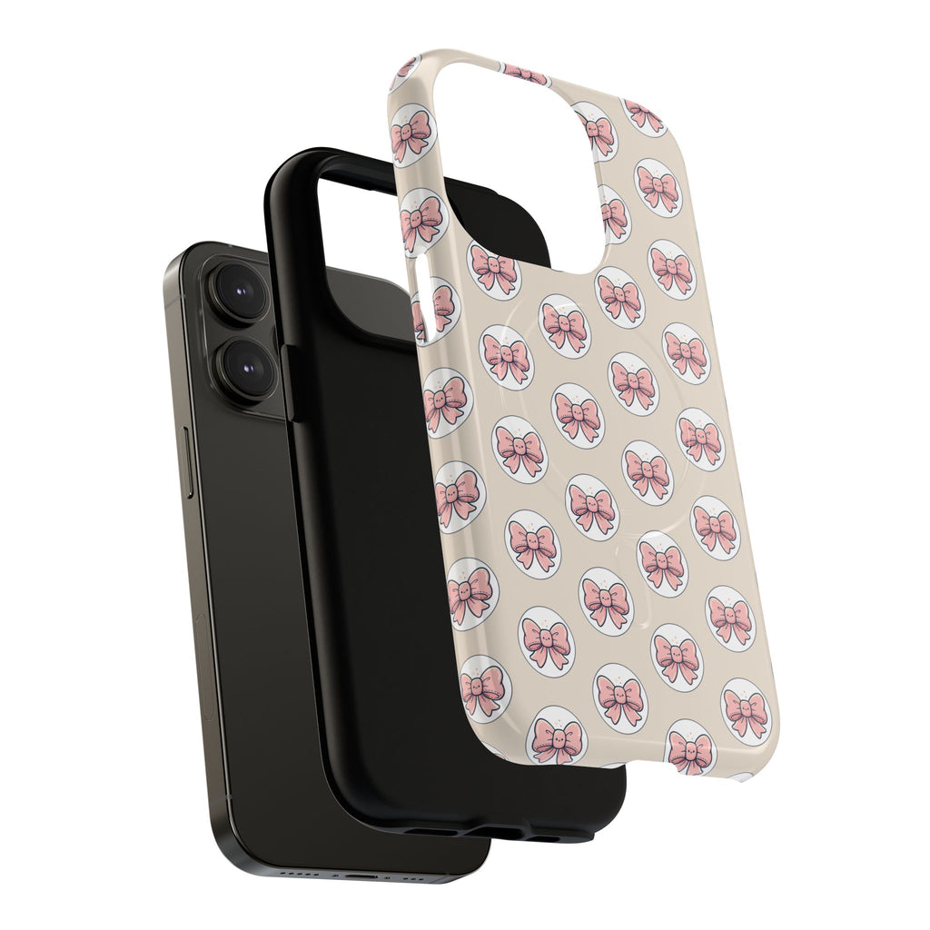Pink Bow Pattern Tough Magnetic Phone Case — Cute Girly Magnetic Protective Case