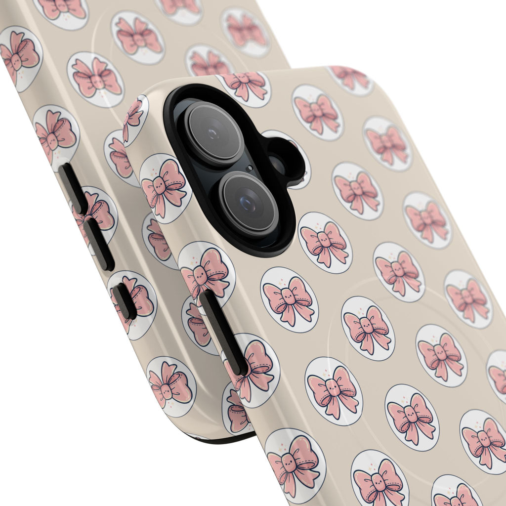 Pink Bow Pattern Tough Magnetic Phone Case — Cute Girly Magnetic Protective Case