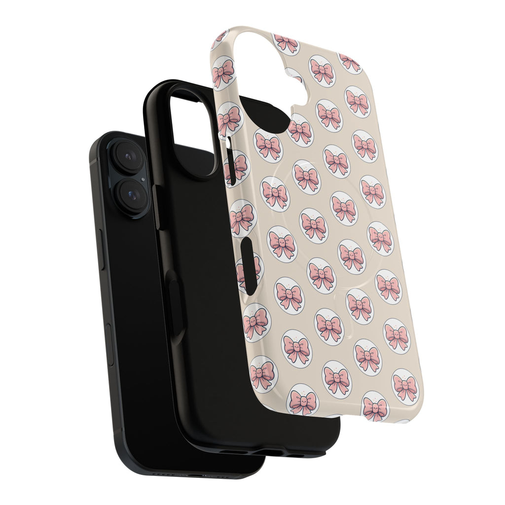 Pink Bow Pattern Tough Magnetic Phone Case — Cute Girly Magnetic Protective Case
