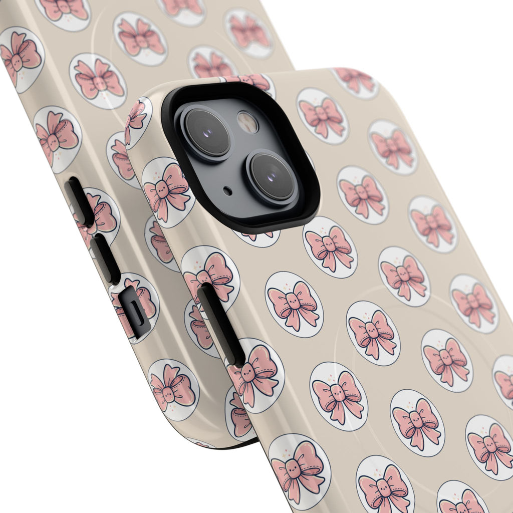 Pink Bow Pattern Tough Magnetic Phone Case — Cute Girly Magnetic Protective Case