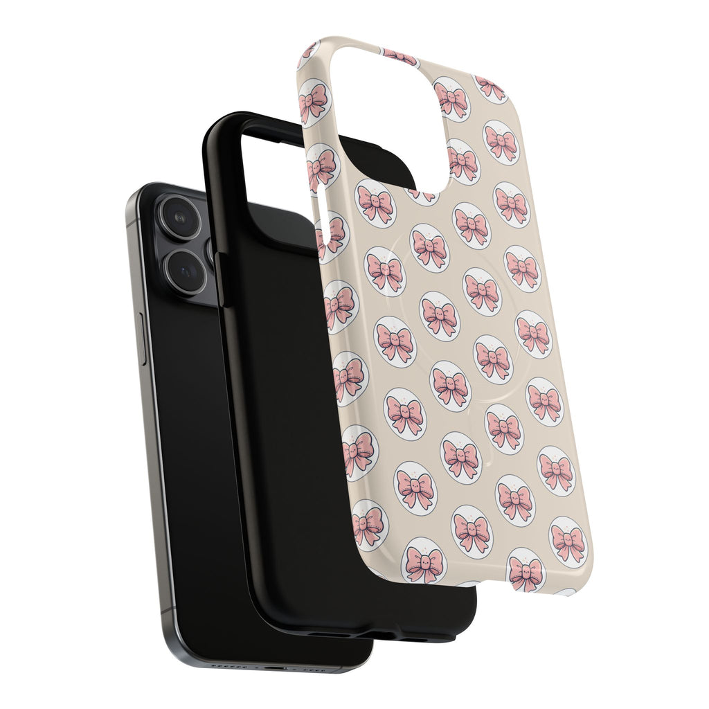 Pink Bow Pattern Tough Magnetic Phone Case — Cute Girly Magnetic Protective Case