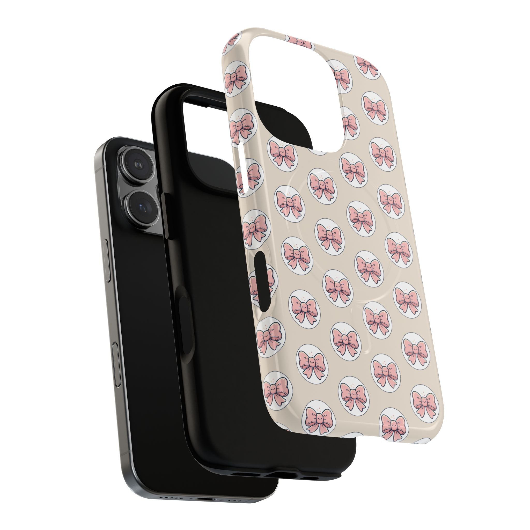 Pink Bow Pattern Tough Magnetic Phone Case — Cute Girly Magnetic Protective Case