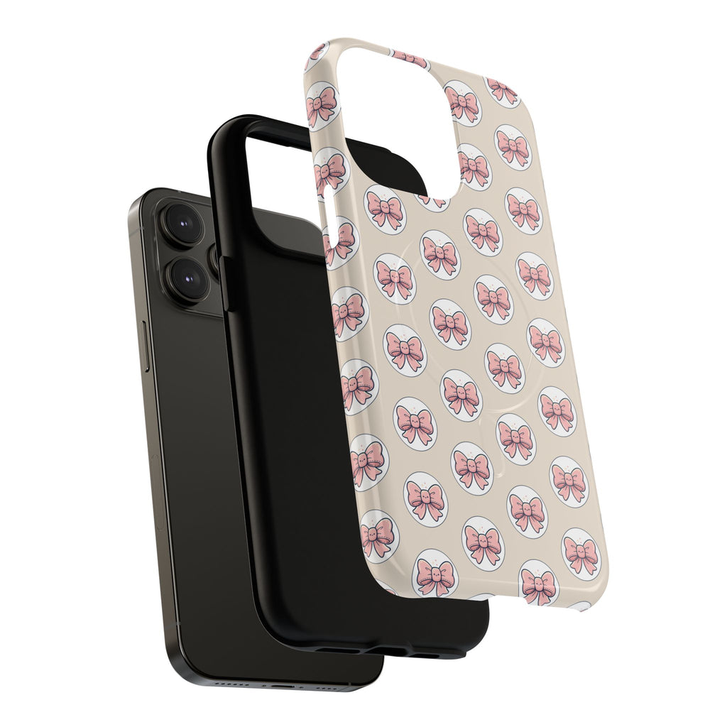 Pink Bow Pattern Tough Magnetic Phone Case — Cute Girly Magnetic Protective Case