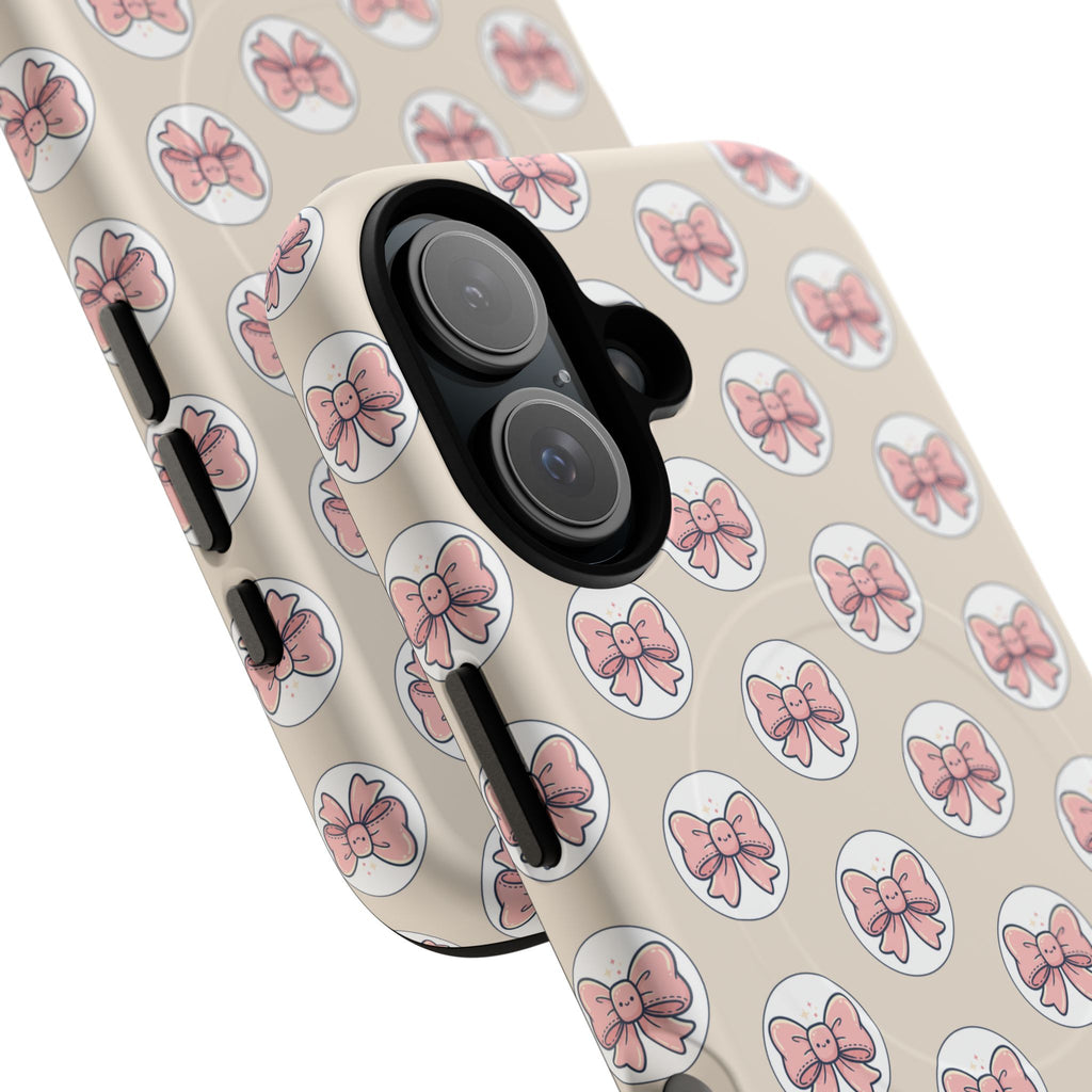 Pink Bow Pattern Tough Magnetic Phone Case — Cute Girly Magnetic Protective Case