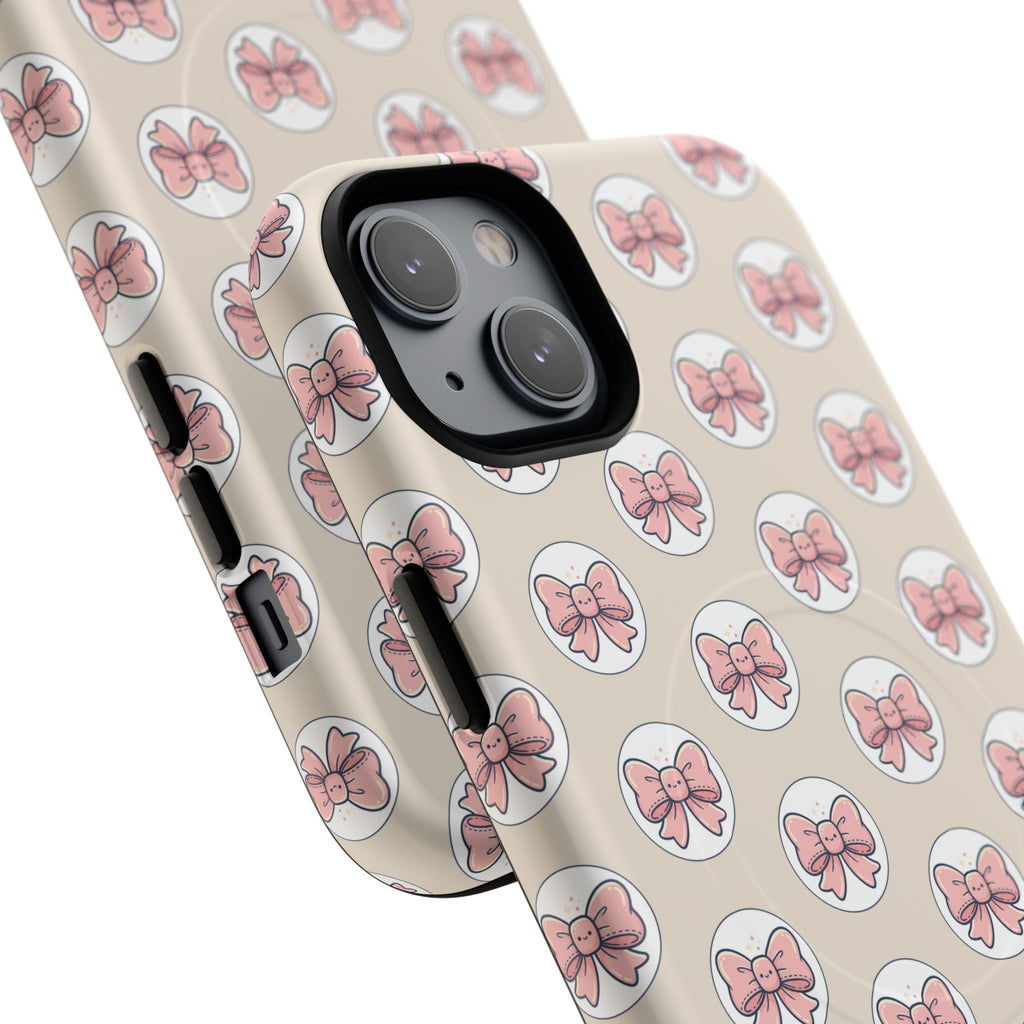 Pink Bow Pattern Tough Magnetic Phone Case — Cute Girly Magnetic Protective Case